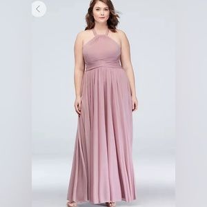 high-neck mesh bridesmaid dress